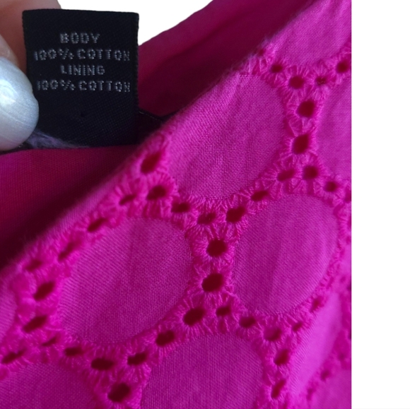 LANDS END Sz 8 Sleeveless Eyelet Shift Dress Cotton Preppy Fully Lined Pink - Picture 11 of 12